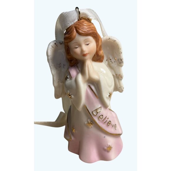 Lenox "Believe" Porcelain Angel Christmas Ornament White & Pink - Picture 2 of 10